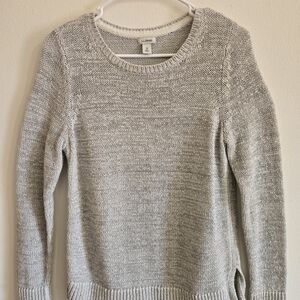 L.L.Bean Women’s Medium Marled Cotton Knit Pullover Sweater Gray Ribbed Hem
